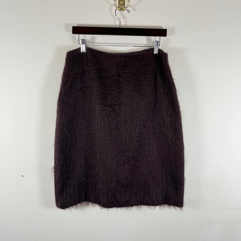 Vintage Anne Klein Mohair Wool Blend Chocolate Brown Knee Length Pencil Skirt 12
